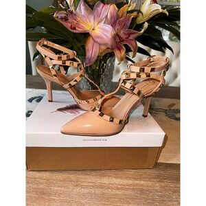 Jessica‎ Simpson Dameera Studded Pointed Toe Heels Nude Strappy Sandals 7.5M